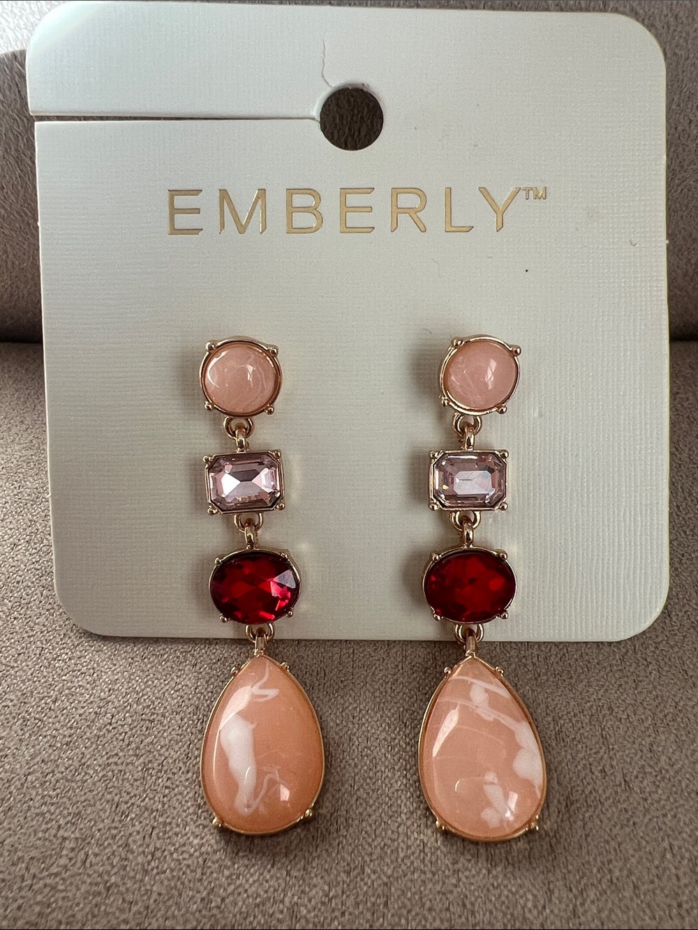 NWT Kohl's Gold-Tone Drop Earrings with Pink and Red Stones